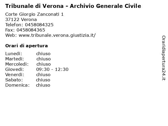 Orari di apertura Tribunale di Verona Archivio Generale